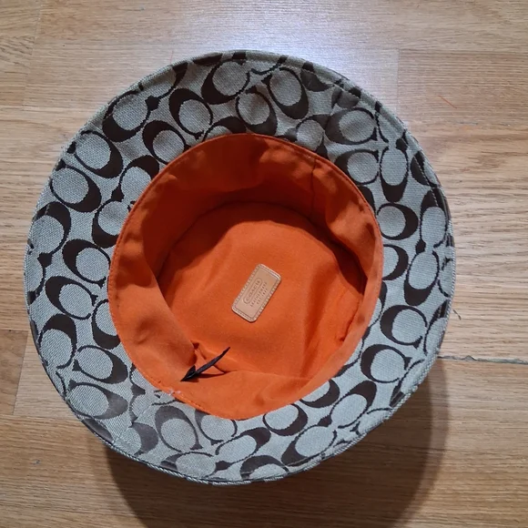 Coach Hat Patterned Bucket Hat with Orange Lining - Picture 3 of 11